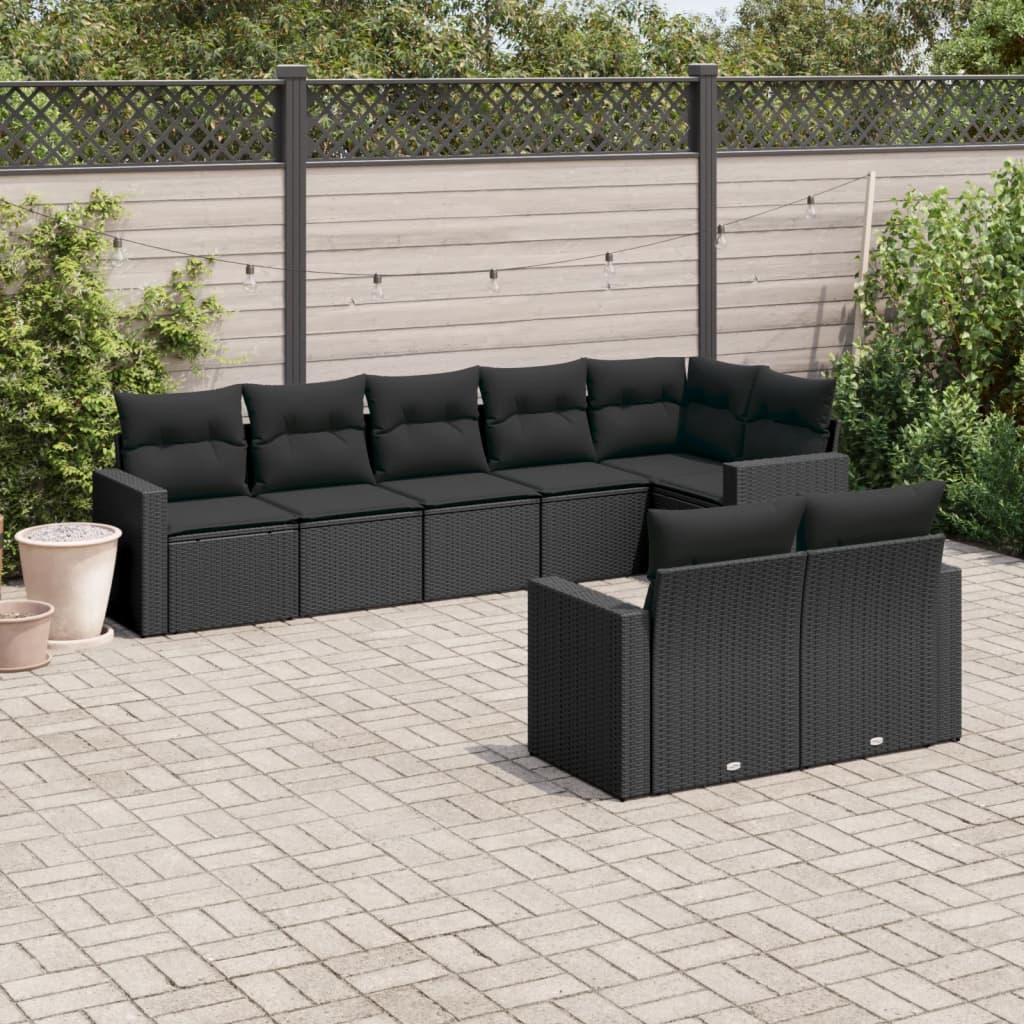 Ensemble de canapés de jardin 8 pièces avec coussins, en polyrotin noir