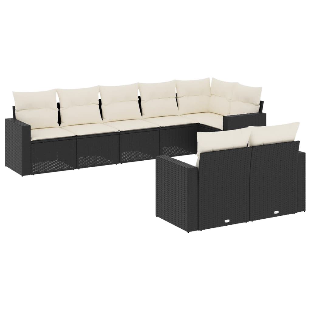 Ensemble de canapés de jardin 8 pièces avec coussins, en polyrotin noir