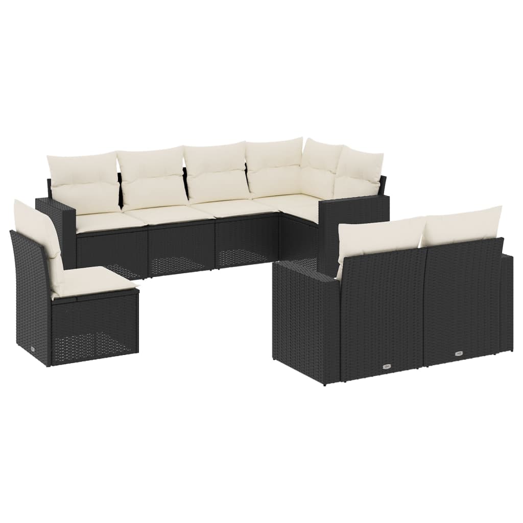 Ensemble de canapés de jardin 8 pièces avec coussins, en polyrotin noir