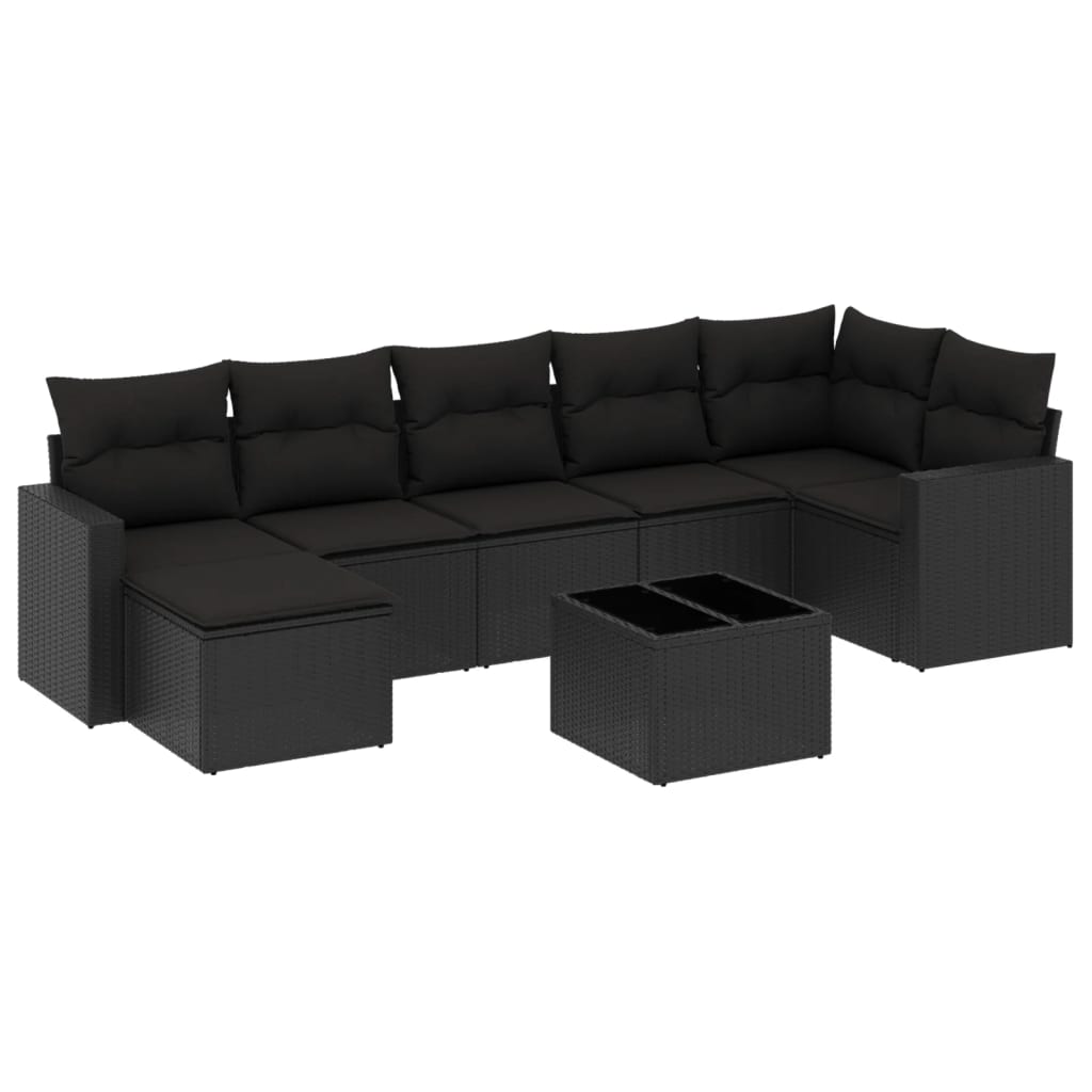 Ensemble de canapés de jardin 8 pièces avec coussins, en polyrotin noir