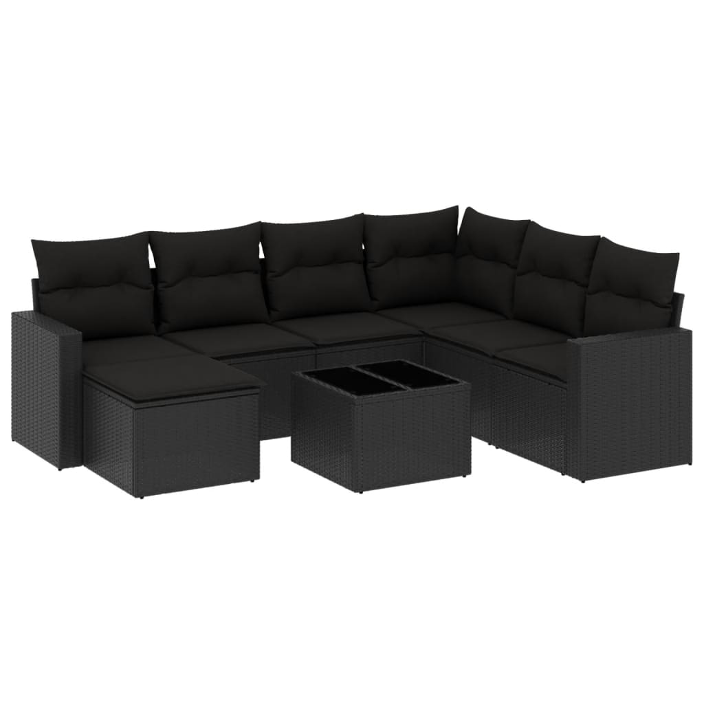 Ensemble de canapés de jardin 8 pièces avec coussins, en polyrotin noir