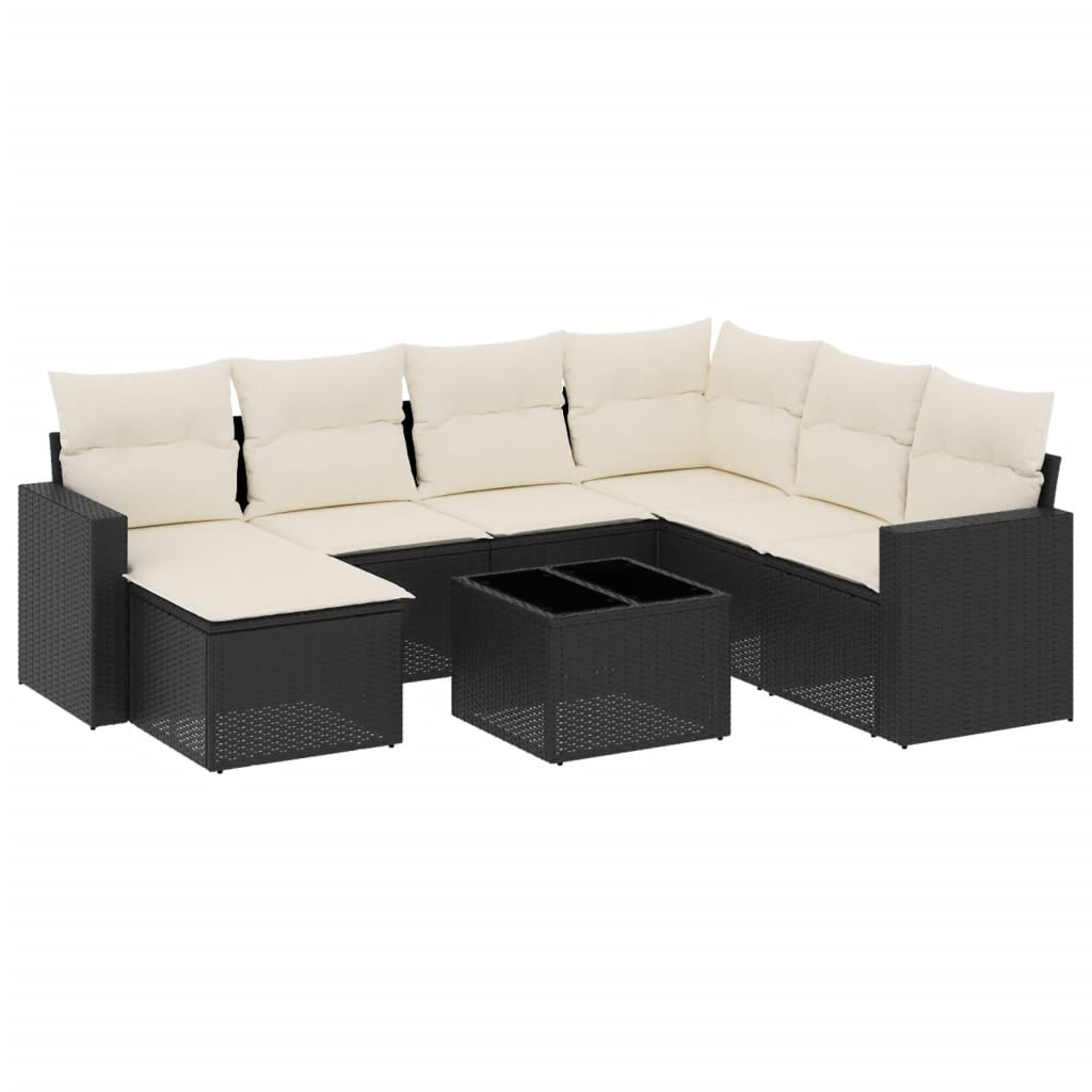 Ensemble de canapés de jardin 8 pièces avec coussins, en polyrotin noir