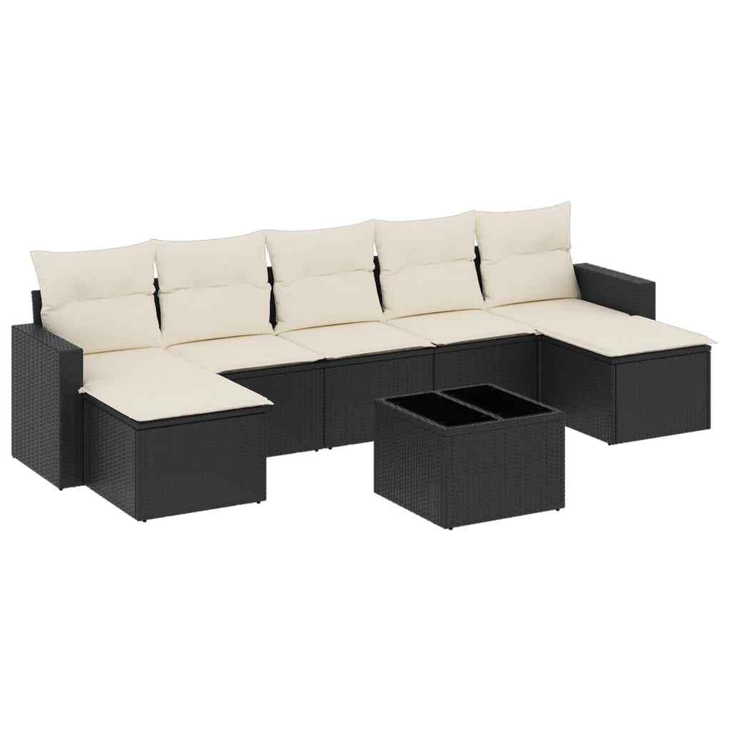 Ensemble de canapés de jardin 8 pièces avec coussins, en polyrotin noir