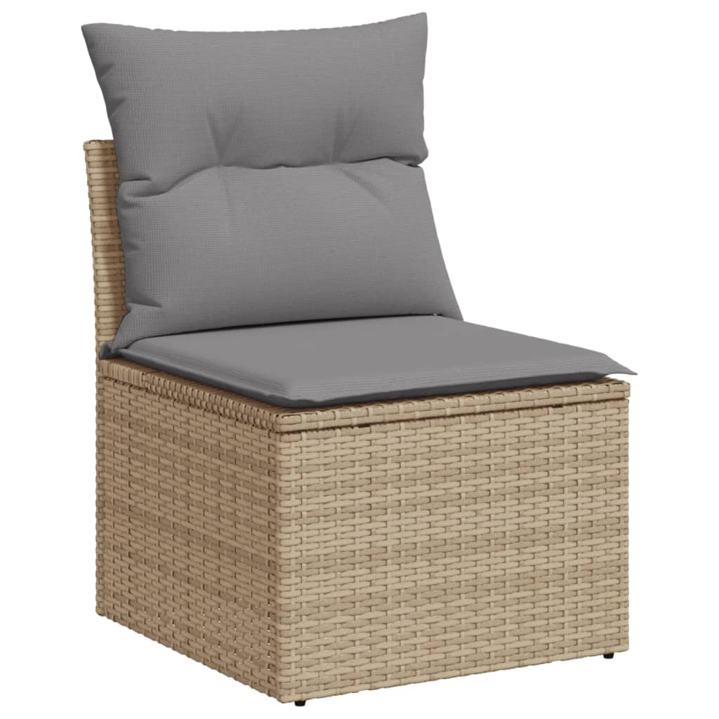 10-piece garden sofa set with cushions, beige poly rattan