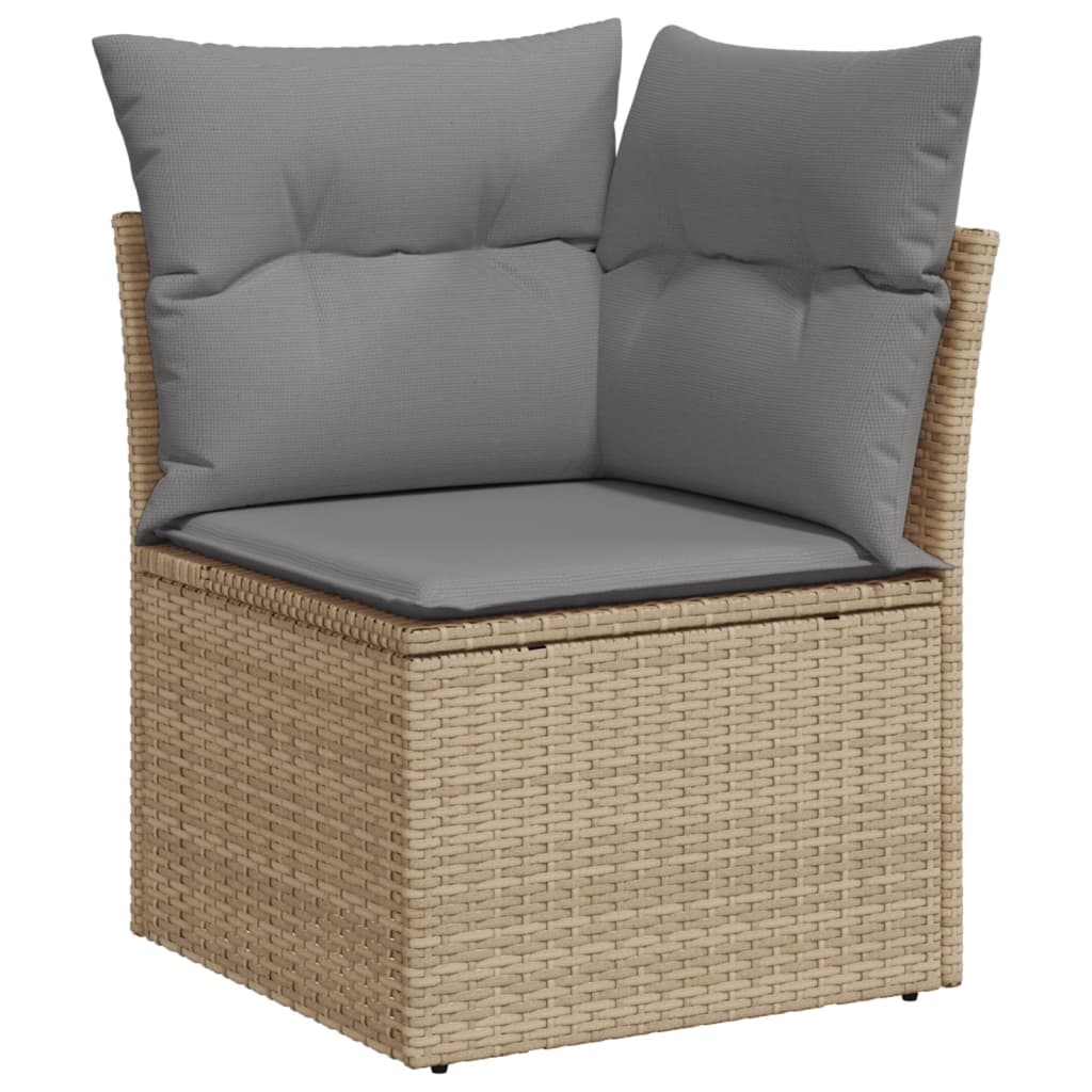 10-piece garden sofa set with cushions, beige poly rattan