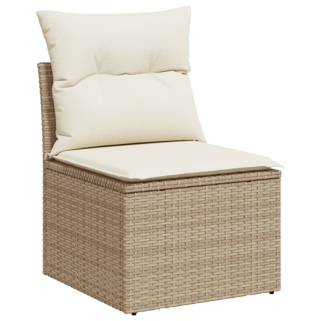 10-piece garden sofa set with cushions, beige poly rattan