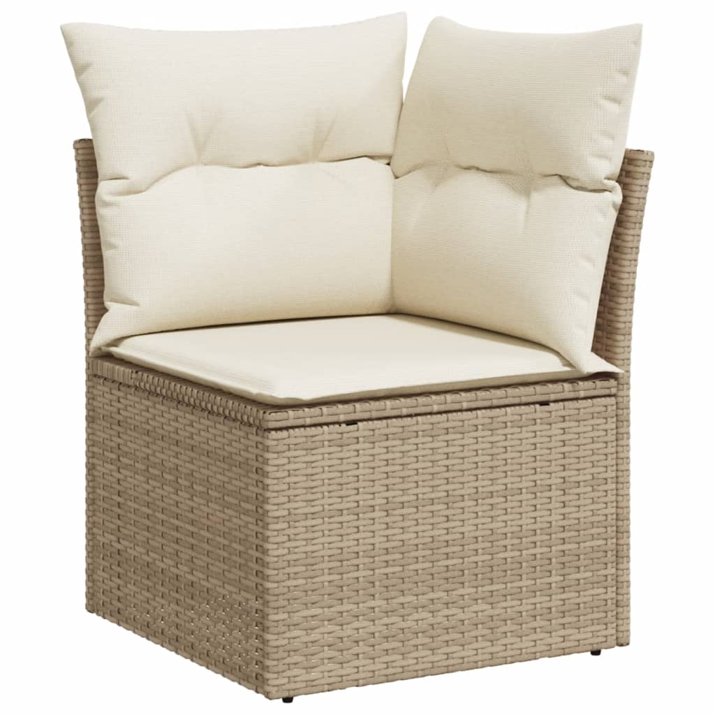 10-piece garden sofa set with cushions, beige poly rattan