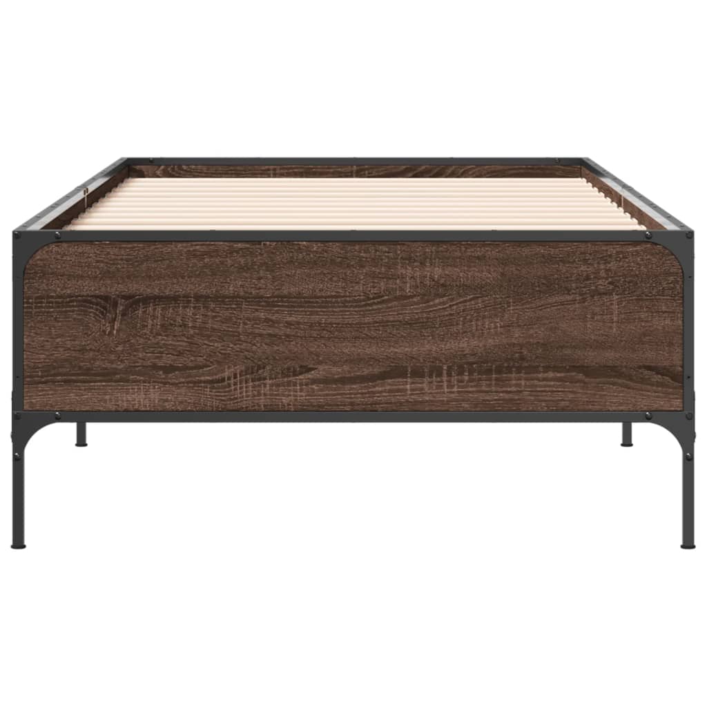 Bed frame brown oak look 90x200 cm wood material metal