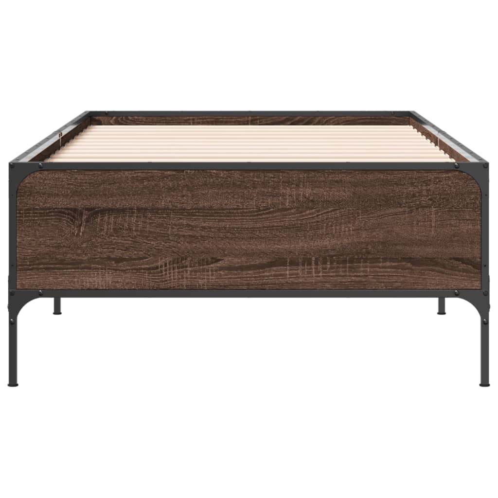 Bed frame brown oak look 90x190 cm wood material metal
