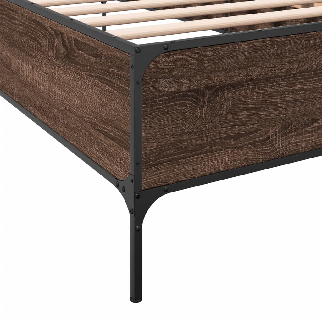 Bed frame brown oak look 90x190 cm wood material metal