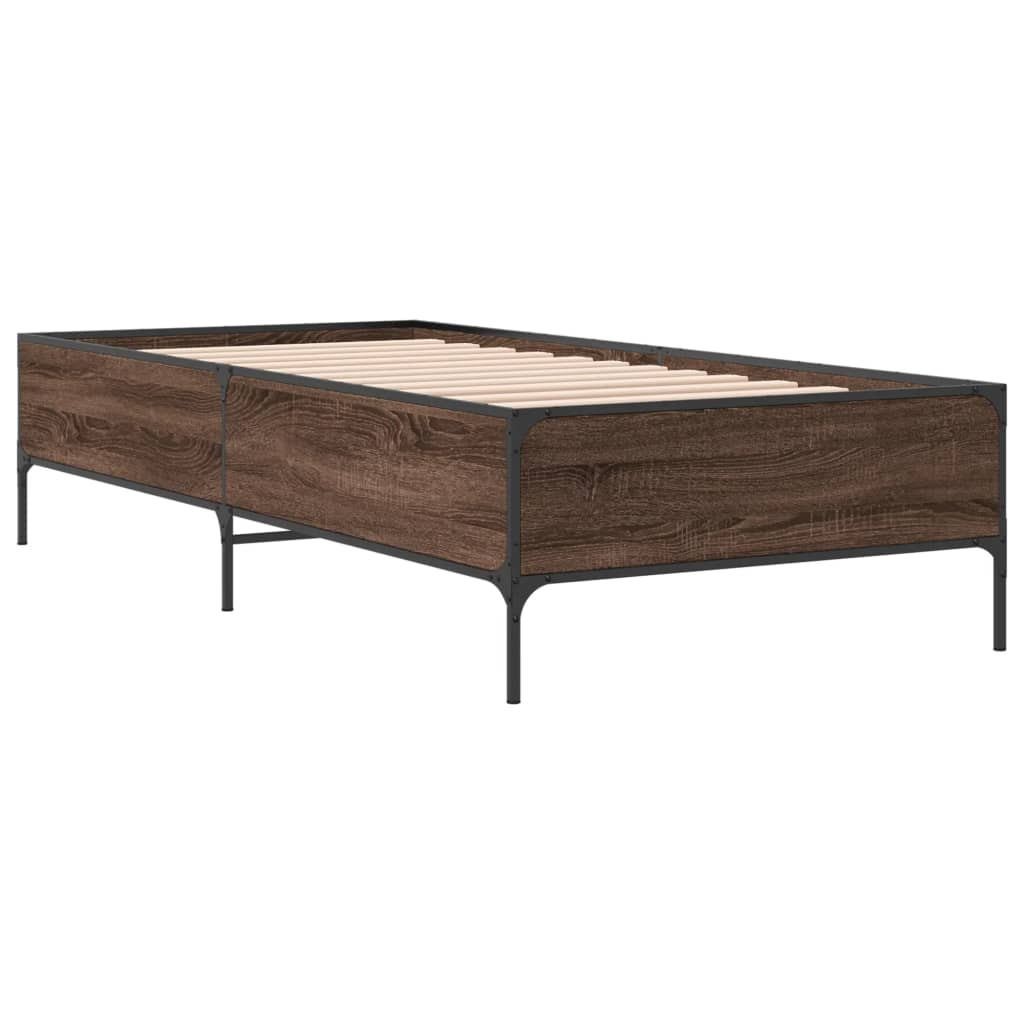 Bed frame brown oak look 75x190 cm wood material metal