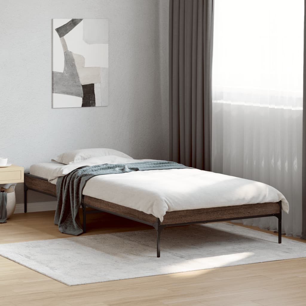 Bed frame brown oak look 90x200 cm wood material metal