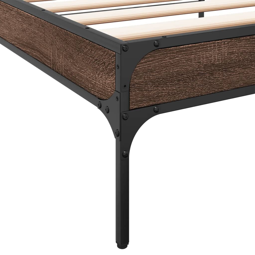 Bed frame brown oak look 90x190 cm wood material metal