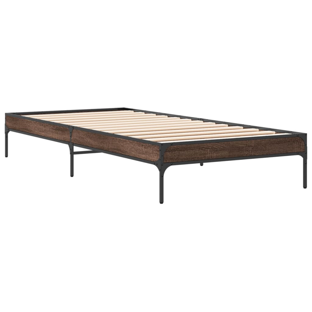 Bed frame brown oak look 75x190 cm wood material metal