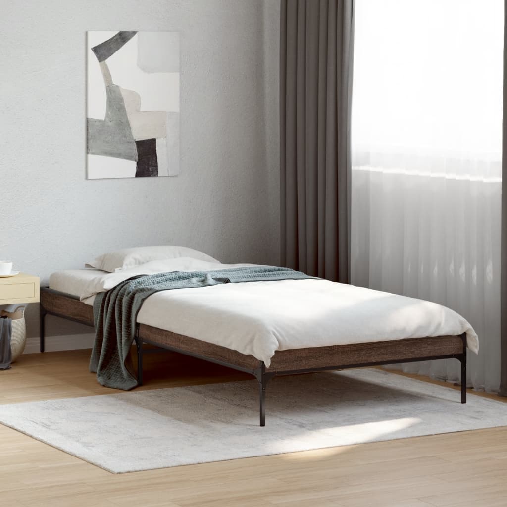 Bed frame brown oak look 75x190 cm wood material metal