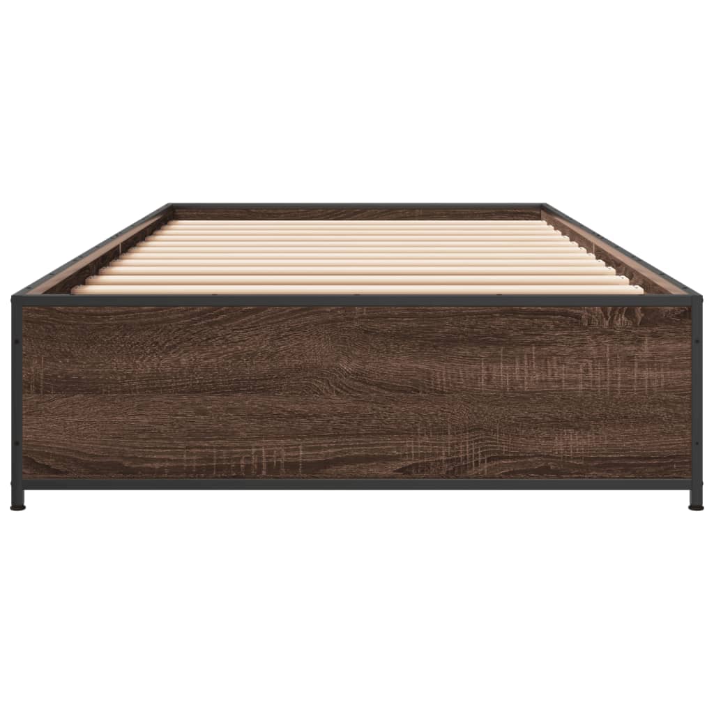 Bed frame brown oak look 90x200 cm wood material metal