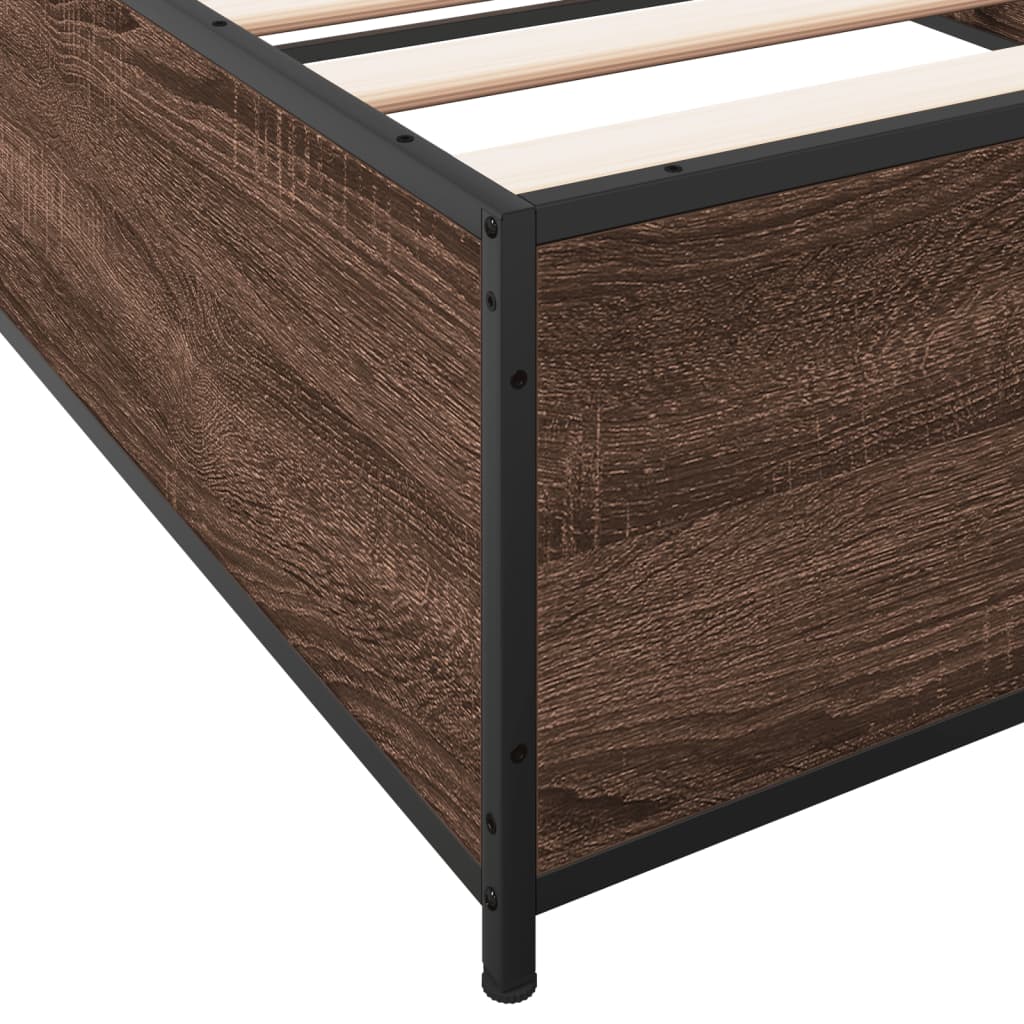 Bed frame brown oak look 90x200 cm wood material metal