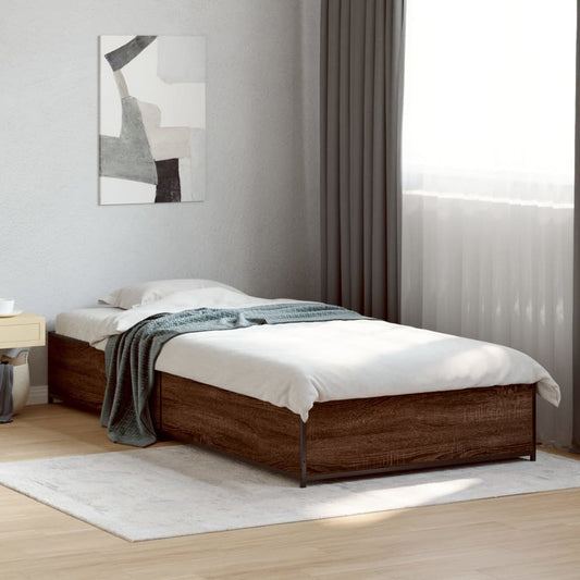 Bed frame brown oak look 90x200 cm wood material metal