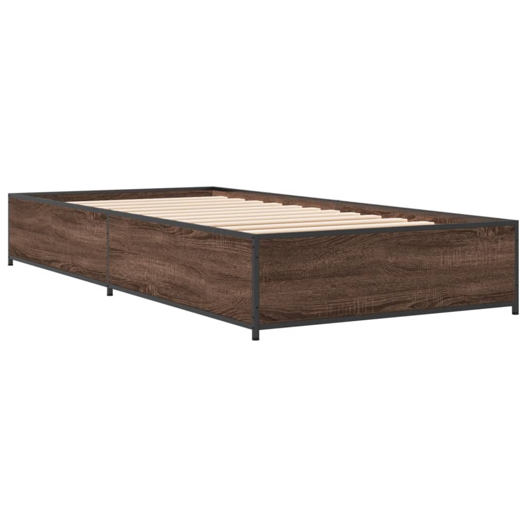 Bed frame brown oak look 90x190 cm wood material metal