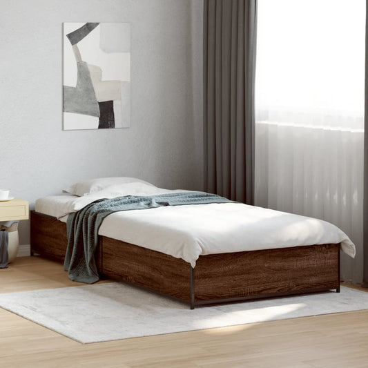 Bed frame brown oak look 90x190 cm wood material metal