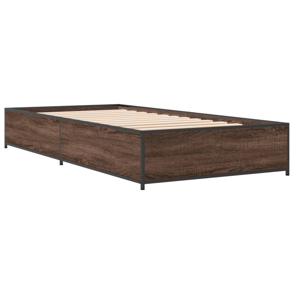 Bed frame brown oak look 75x190 cm wood material metal
