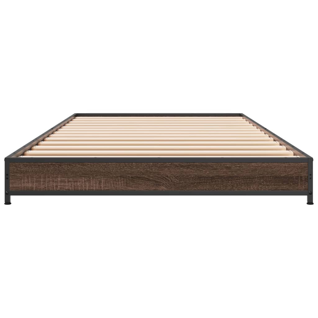 Bed frame brown oak look 75x190 cm wood material metal