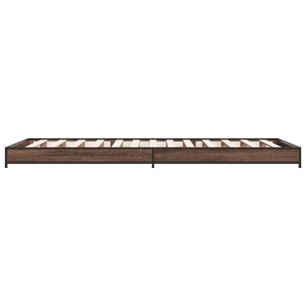 Bed frame brown oak look 75x190 cm wood material metal