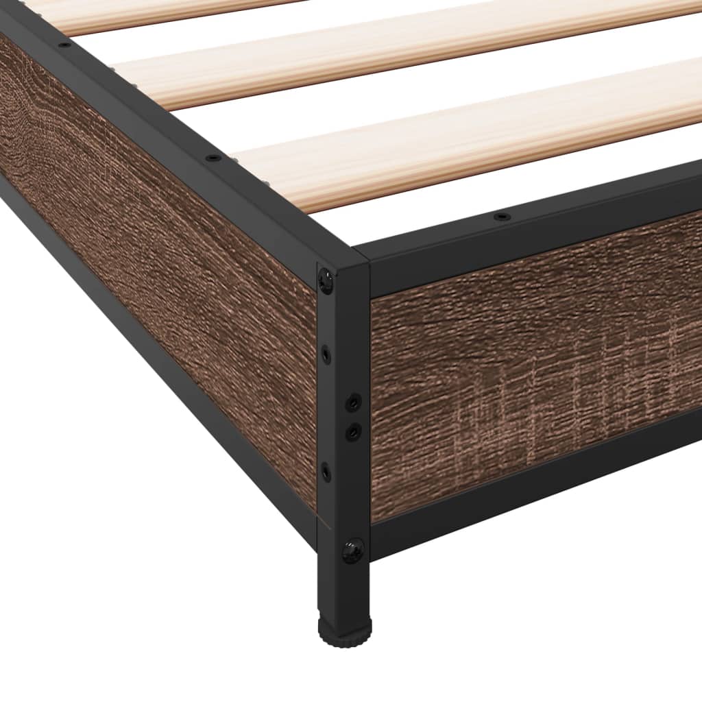 Bed frame brown oak look 75x190 cm wood material metal