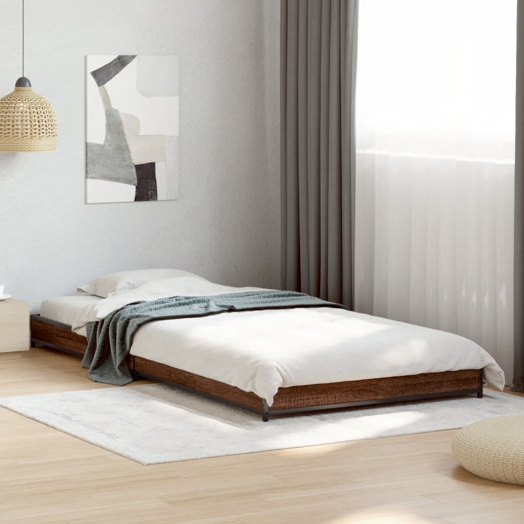 Bed frame brown oak look 75x190 cm wood material metal