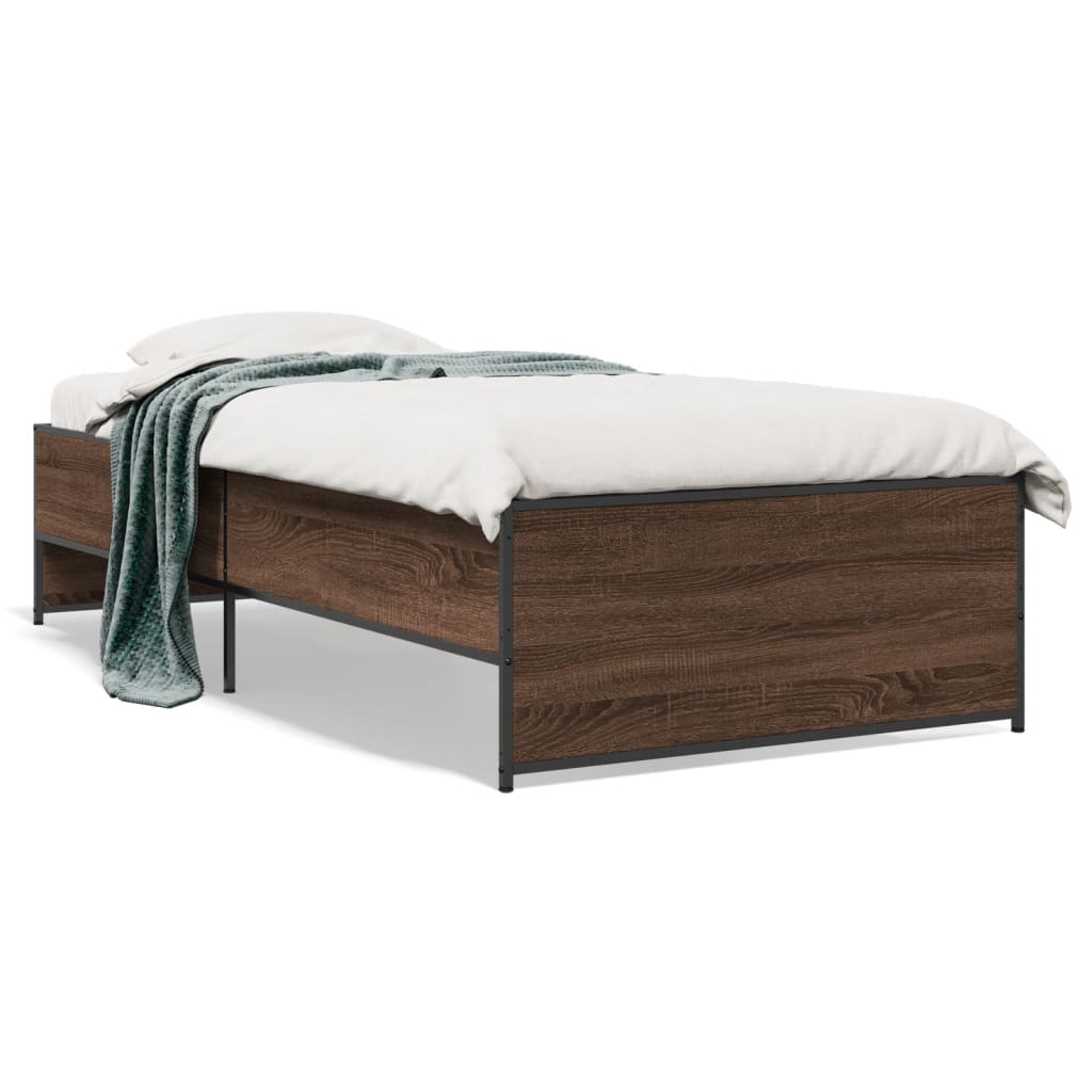 Bed frame brown oak look 90x200 cm wood material metal