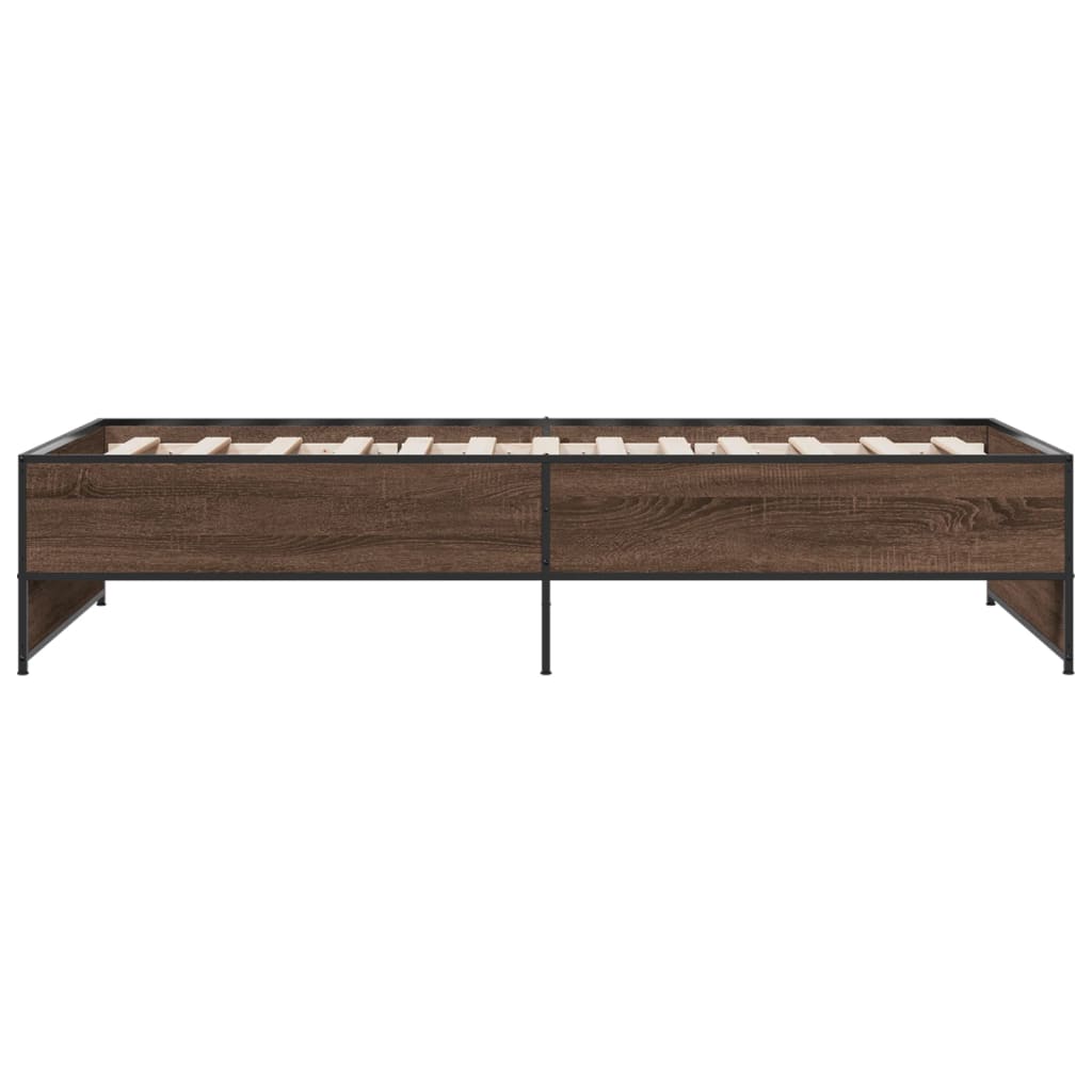 Bed frame brown oak look 90x200 cm wood material metal
