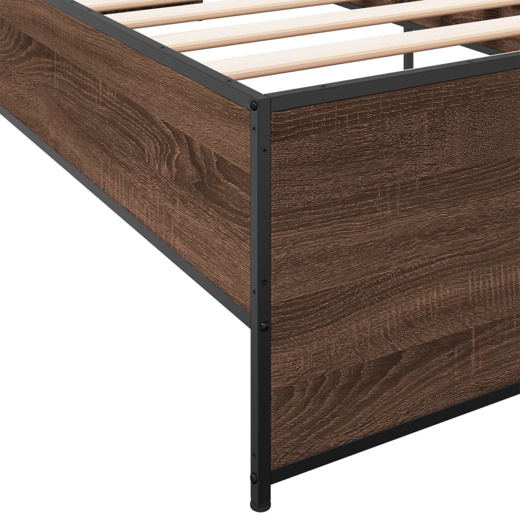 Bed frame brown oak look 90x190 cm wood material metal