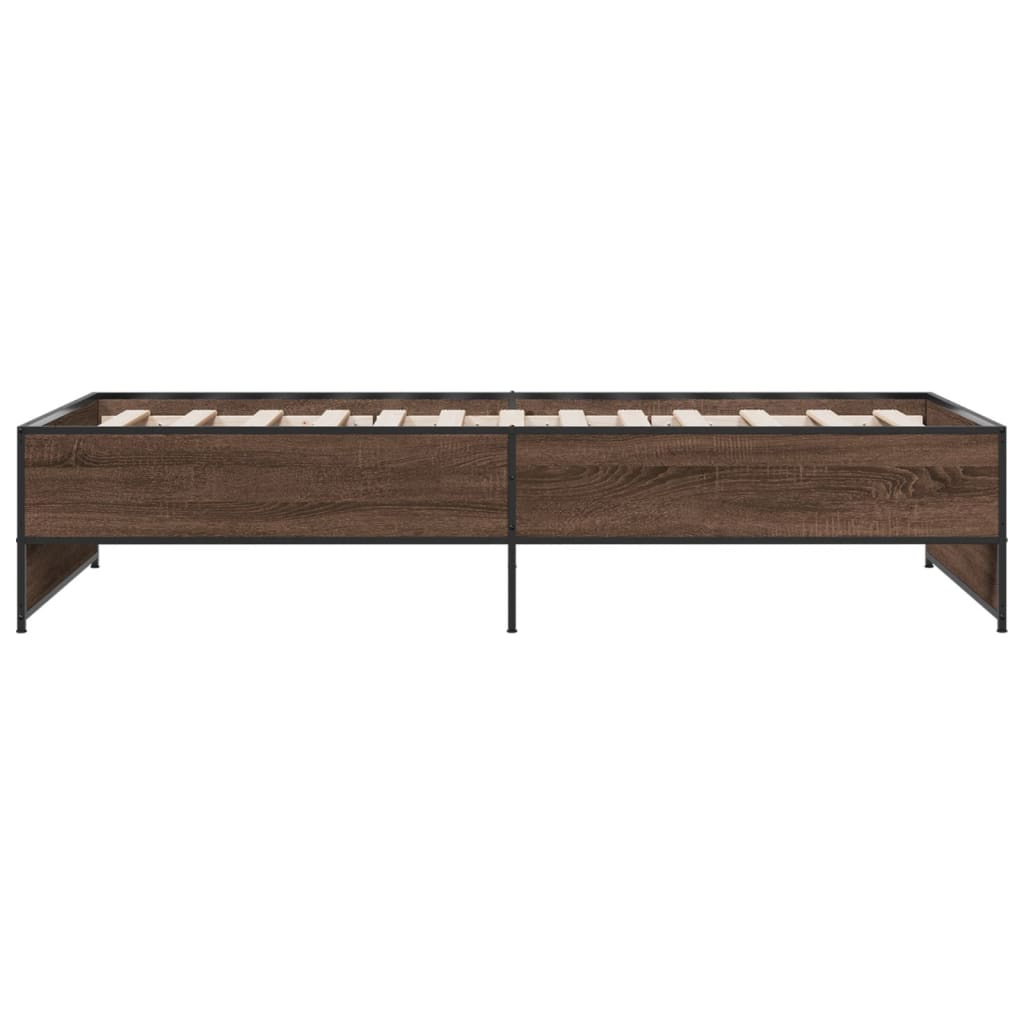 Bed frame brown oak look 75x190 cm wood material metal