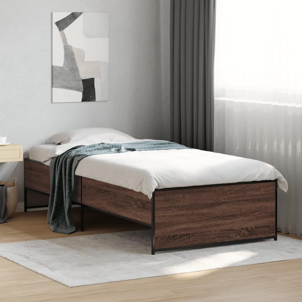 Bed frame brown oak look 75x190 cm wood material metal