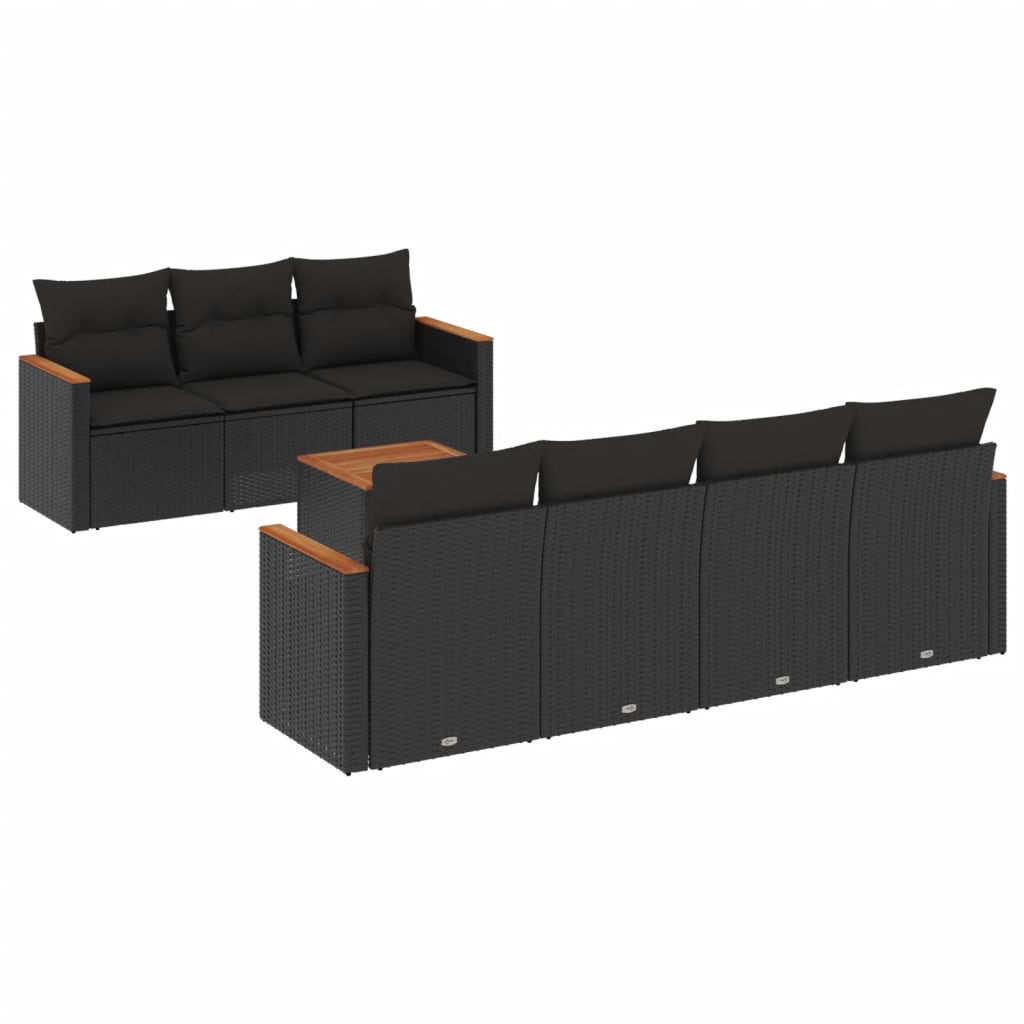 Ensemble de canapés de jardin 8 pièces avec coussins, en polyrotin noir
