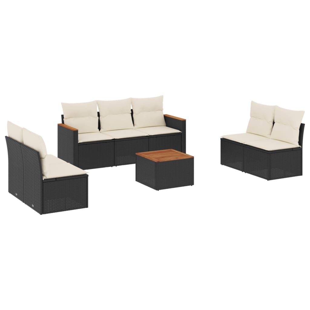 8-piece garden sofa set with cushions, black poly rattan