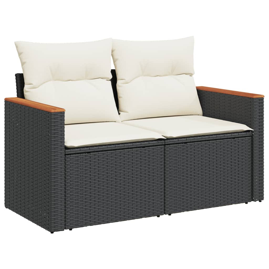 8-piece garden sofa set with cushions, black poly rattan