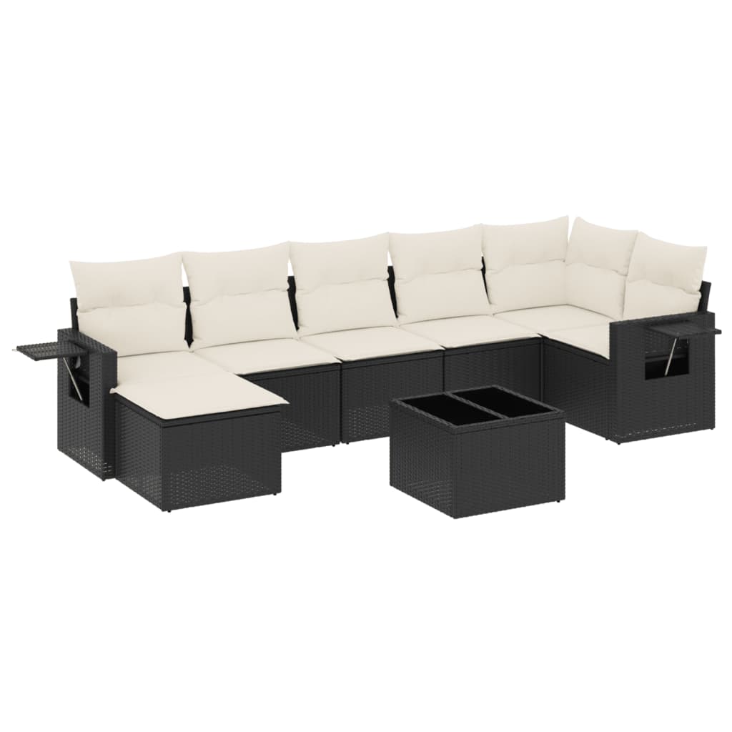 8-piece garden sofa set with cushions, black poly rattan