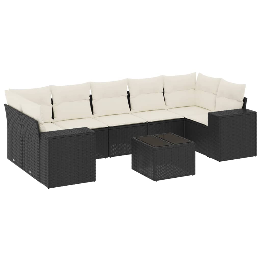 Ensemble de canapés de jardin 8 pièces avec coussins, en polyrotin noir