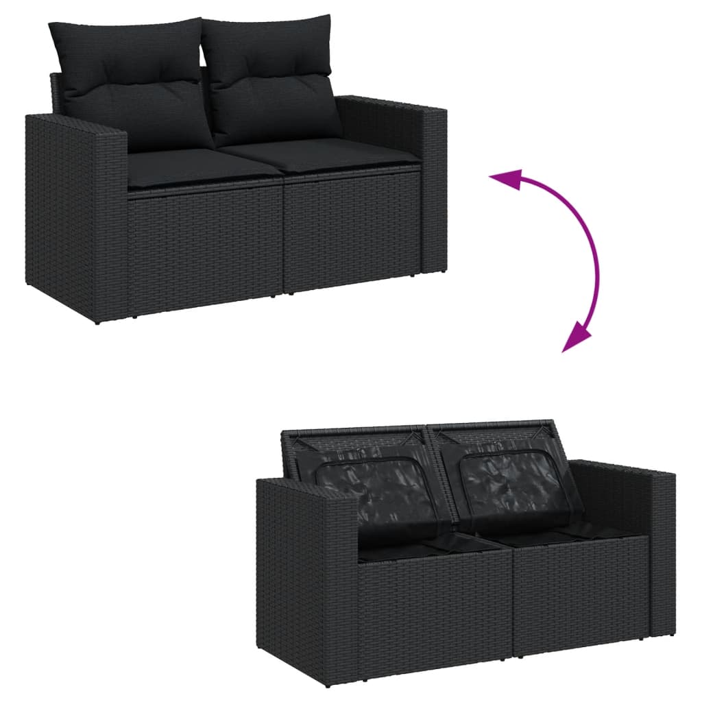 8-piece garden sofa set with cushions, black poly rattan