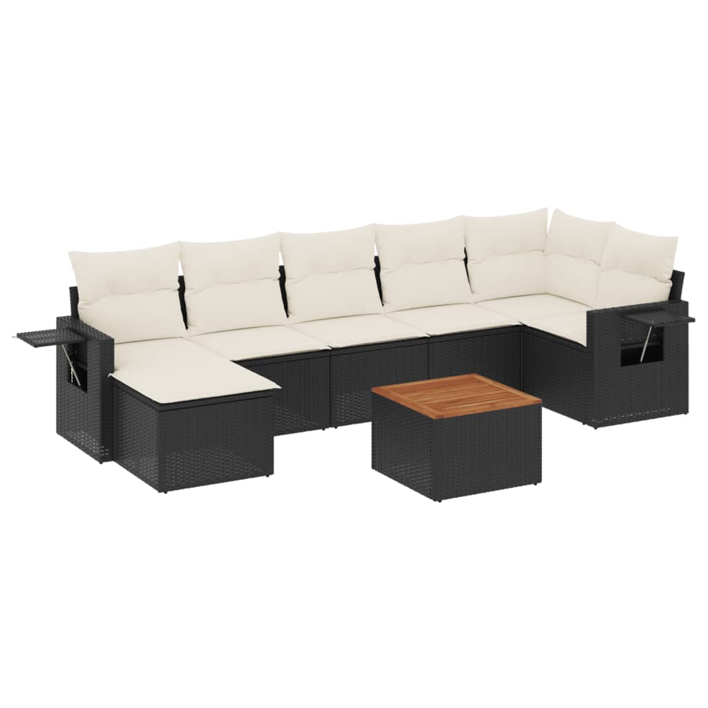 8-piece garden sofa set with cushions, black poly rattan