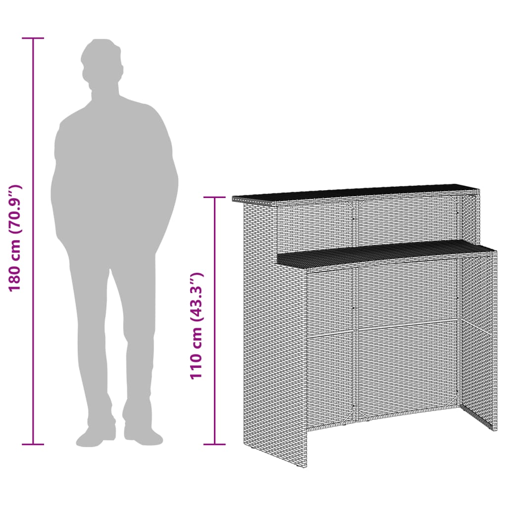5-tlg. Gartenbar-Set mit Kissen Schwarz Poly Rattan