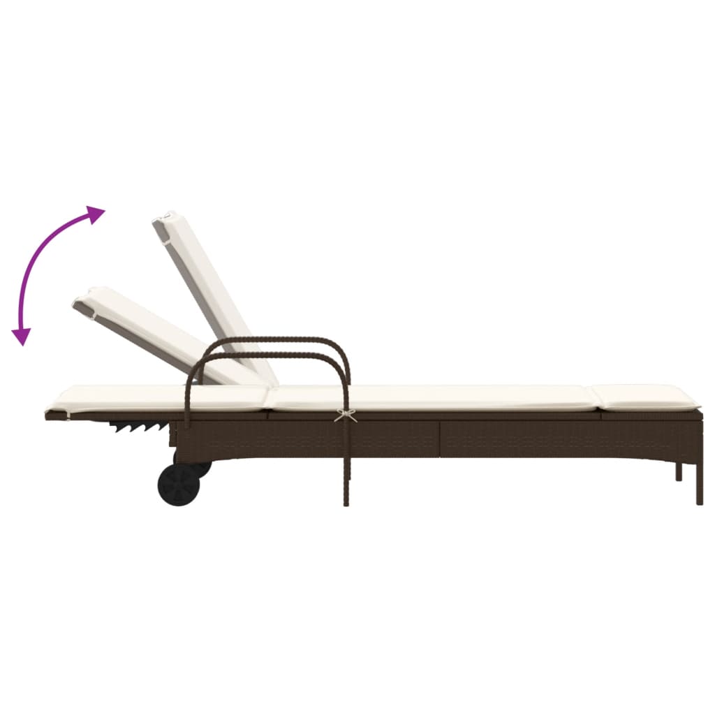 Chaises longues avec coussins, lot de 2, en résine tressée marron