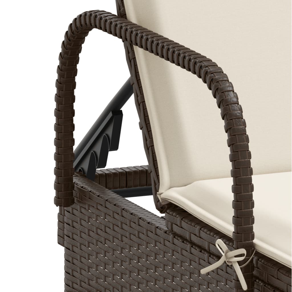 Chaises longues avec coussins, lot de 2, en résine tressée marron