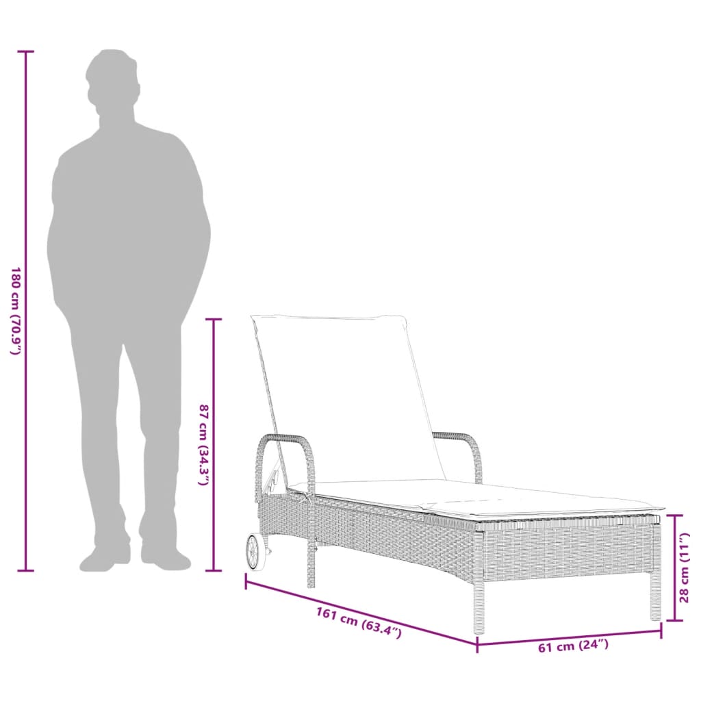 Chaises longues avec coussins, lot de 2, en résine tressée gris clair