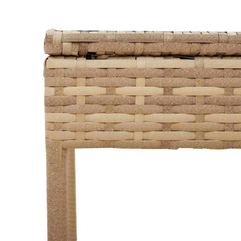 Sun loungers 2 pcs. with roof and table beige poly rattan