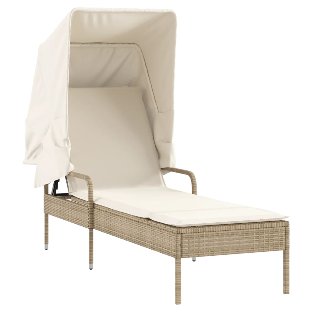 Chaises longues 2 pièces avec toit et table en résine tressée beige