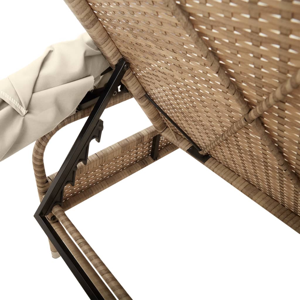Chaises longues 2 pièces avec toit et table en résine tressée beige