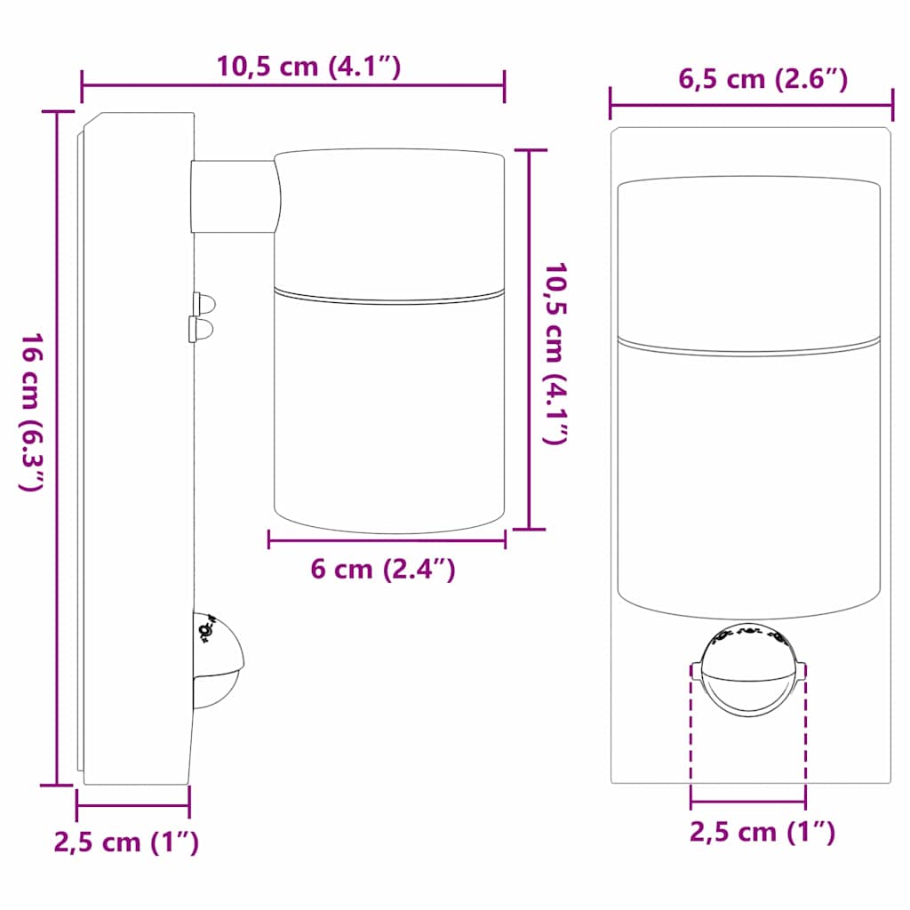 Außenwandlampen 2 pcs Silber 6,5 x 10,5 x 16 cm Edelstahl