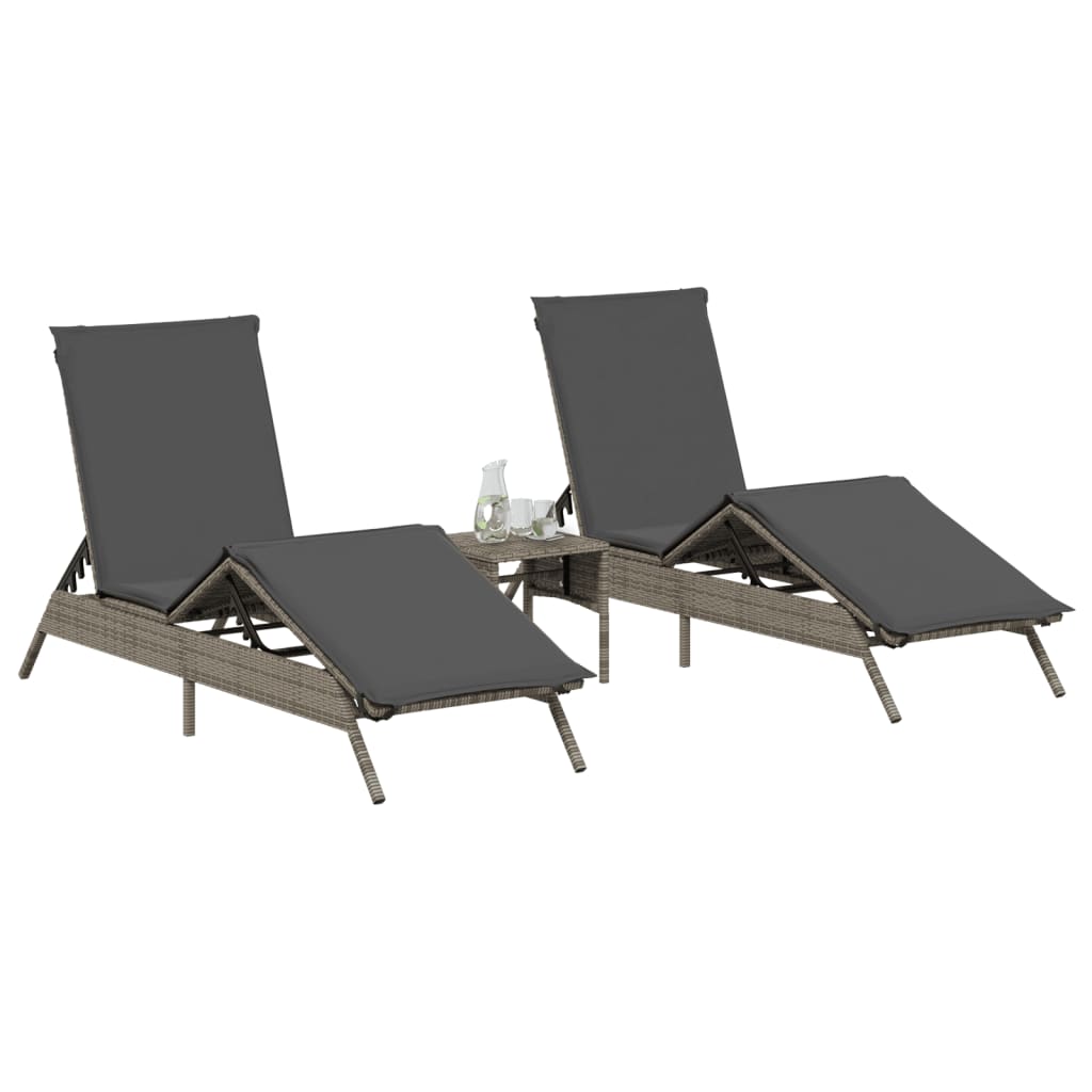 Chaises longues avec coussins, lot de 2, en résine tressée grise